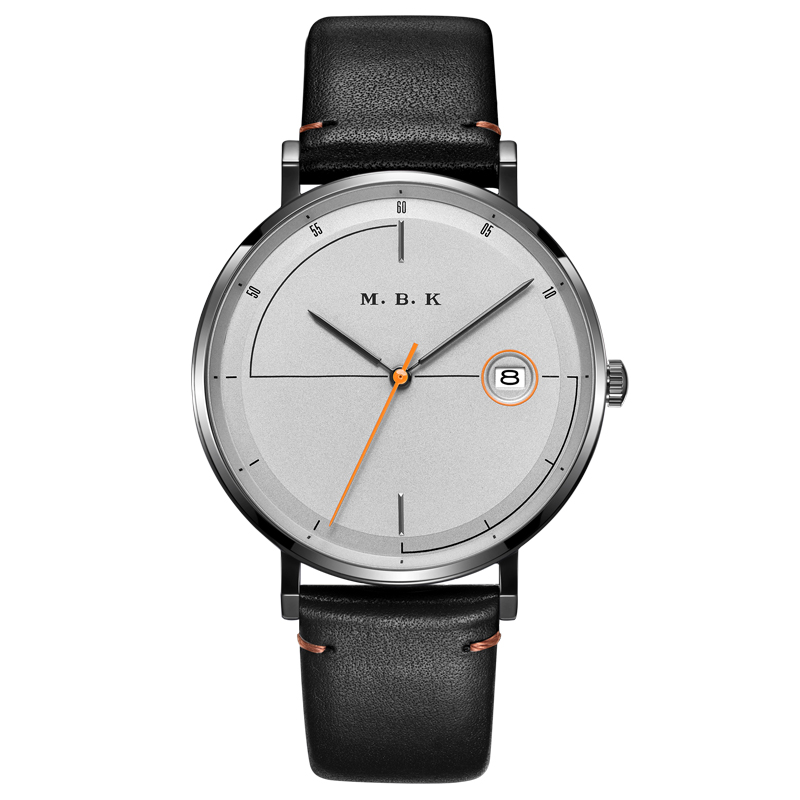 M.B.K欧美品牌手表全自动机械表 男款简约时尚男表50米防水纤薄潮流男士手表单日历腕表M1002G01 灰面皮带