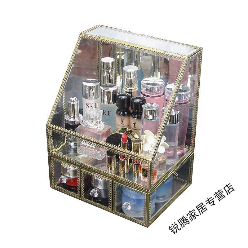 上新上新居家玻璃化妆品收纳盒透明桌面亚克力护肤品口红梳妆台 一件新图片