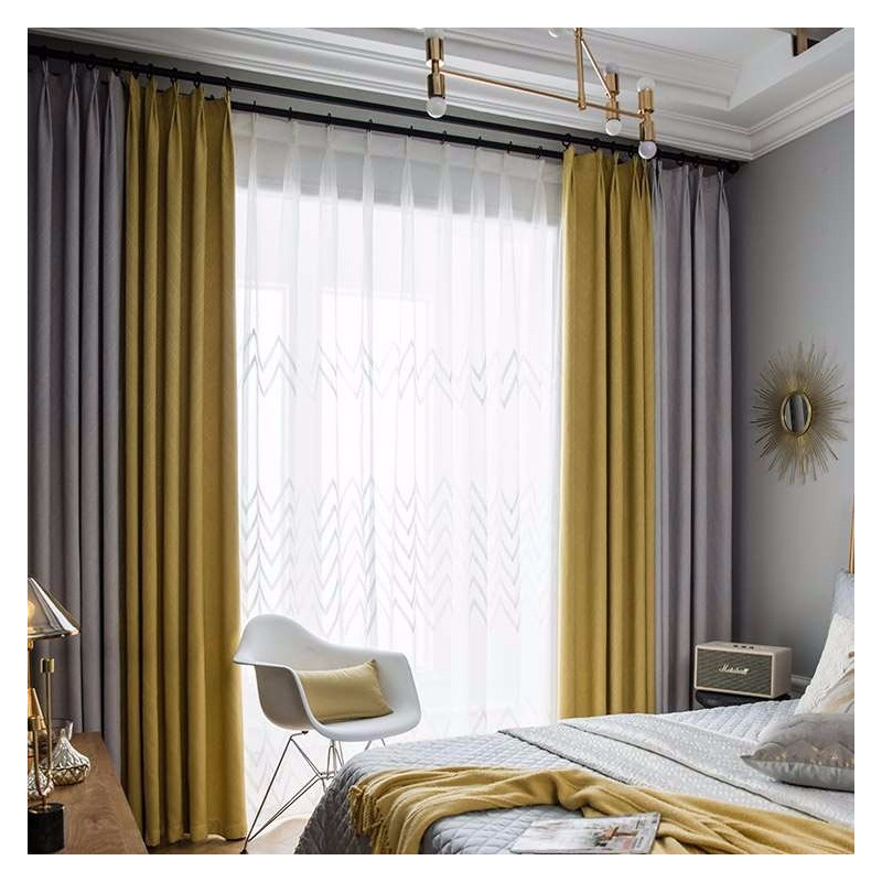 简约粉灰拼接ins风成品客厅卧室落地窗仿羊绒网红遮光窗帘