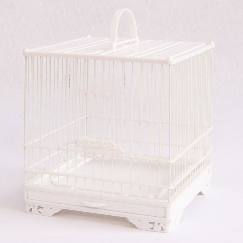新款绣眼塑钢鸟笼精品方形抽屉笼绣眼颠颏柳莺黄雀鸟洗澡笼 黑色塑料碗套餐
