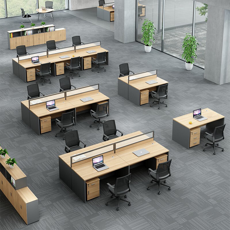 域赢职员桌办公桌屏风员工桌工作位屏风卡座隔断现代简约双人位含柜高清大图