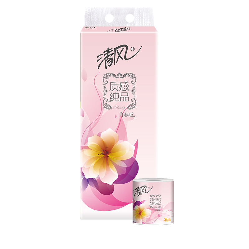 清风 卷纸 质感纯品青春版三层245段*10卷卷筒卫生纸巾厕纸手纸高清大图