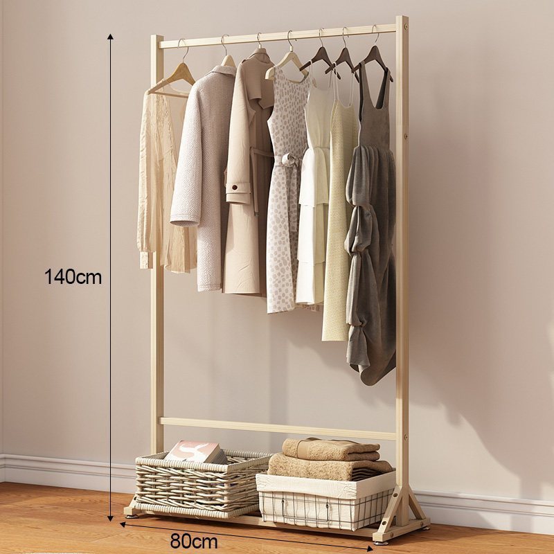 汐岩实木衣帽架落地卧室家用挂衣架简约现代包架单杆立式放衣服的架子 单杆式80长