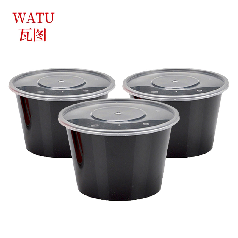 瓦图 一次性餐具黑色/透明圆盒 500ml 300个装高清大图