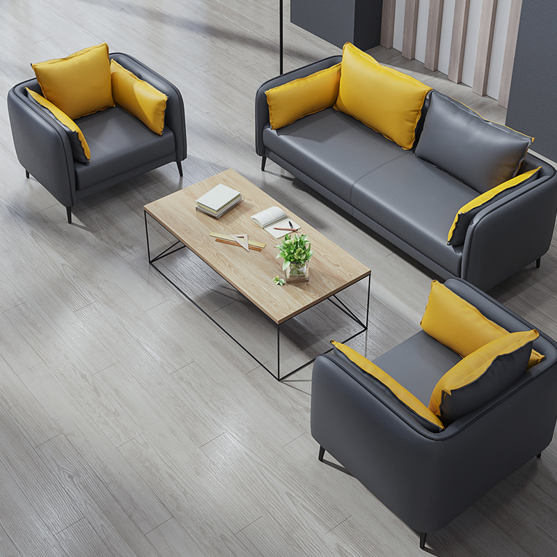 老板办公室沙发简约现代三人位商务休闲休息区接待室茶几组合套装