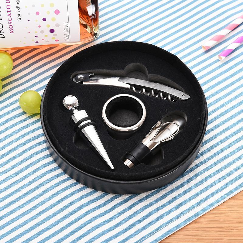 红酒开瓶器套装 葡萄酒开酒器 红酒起子 不锈钢启瓶器 酒具-黑色开瓶器四件套