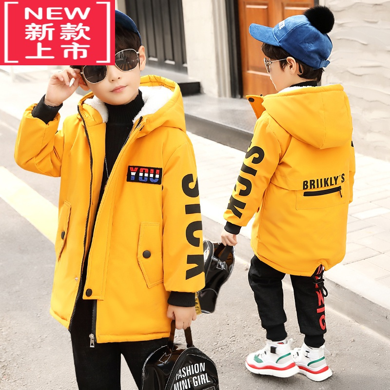 可莉允男童外套秋冬季2021新款中大童洋气加厚棉衣儿童中长款加绒风衣潮棉服
