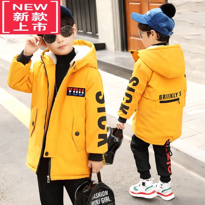 可莉允男童外套秋冬季2021新款中大童洋气加厚棉衣儿童中长款加绒风衣潮棉服图片
