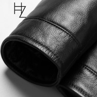 HUNNZ真皮皮衣男翻领修身皮夹克2018冬季新款青年男士休闲皮衣外套黑色