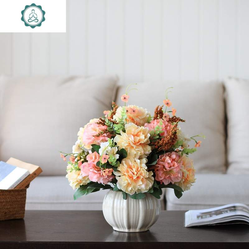 仿真花艺套装花卉餐桌桌面摆件家居饰品假花装饰花绢花客厅花艺 封后