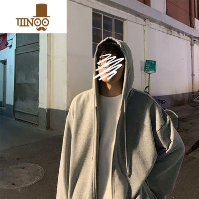 YANXU开衫卫衣男2023年潮牌男装连帽外套男士宽松潮流上衣服 灰色拉链卫衣春秋款 2XL