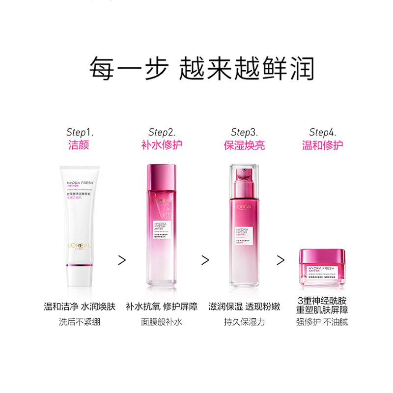 欧莱雅女士套装清润葡萄籽保湿水乳面霜组合补水维稳修护保湿提亮肤色护肤套组高清大图