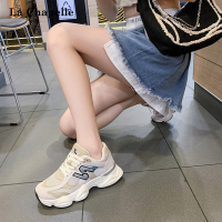 拉夏贝尔高级感老爹鞋女2022欧货炸街鞋子ins潮百搭厚底阿甘运动女鞋