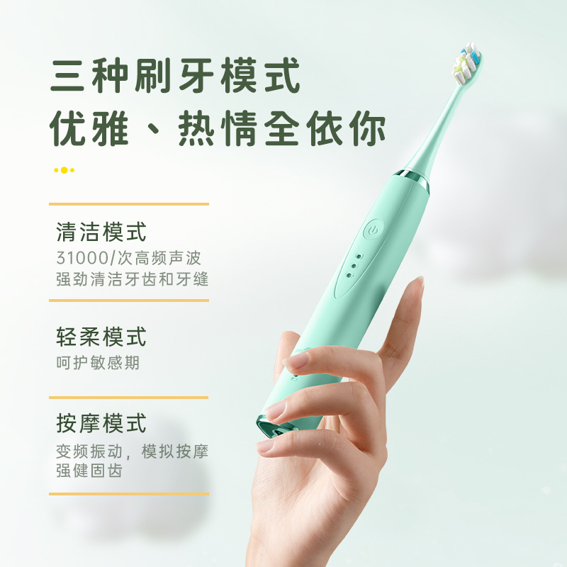 博皓(prooral)家用全自动电动牙刷情侣款声波牙刷全自动防水软毛牙刷 T09白色