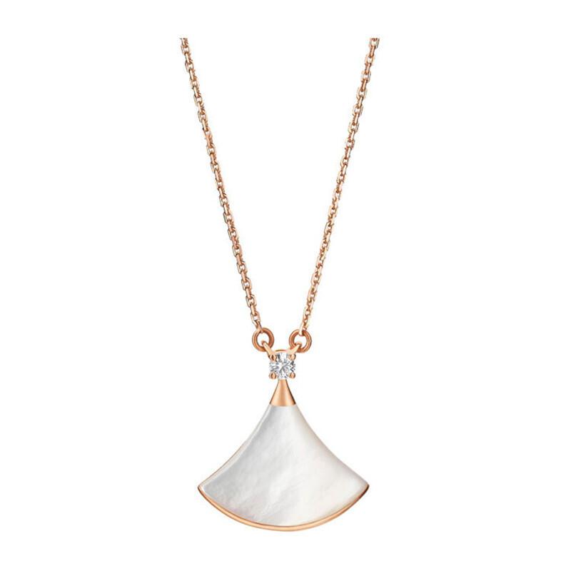 bvlgari宝格丽项链女扇子项链吊坠钻石18k玫瑰金镶嵌玛瑙白色小号小号