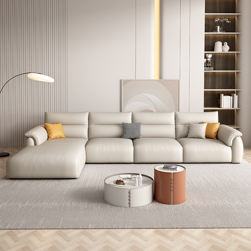 欧梵森 沙发 奶油风真皮沙发客厅小户型轻奢极简意式北欧直排皮艺沙发组合客厅家具网红沙发2022新款沙发套装高清大图