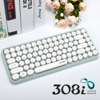 黑爵(AJAZZ)308i 键盘 无线蓝牙键盘 办公键盘 女性圆形朋克84键 安卓苹果iPad笔记本电脑键盘 象牙白