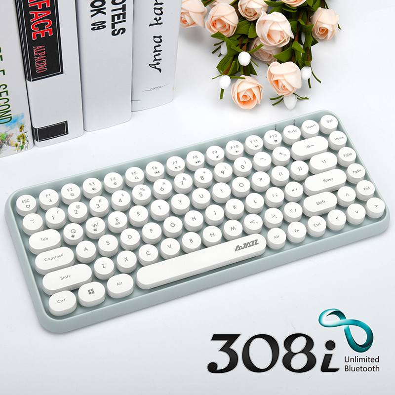 黑爵(AJAZZ)308i 键盘 无线蓝牙键盘 办公键盘 女性圆形朋克84键 安卓苹果iPad笔记本电脑键盘 象牙白