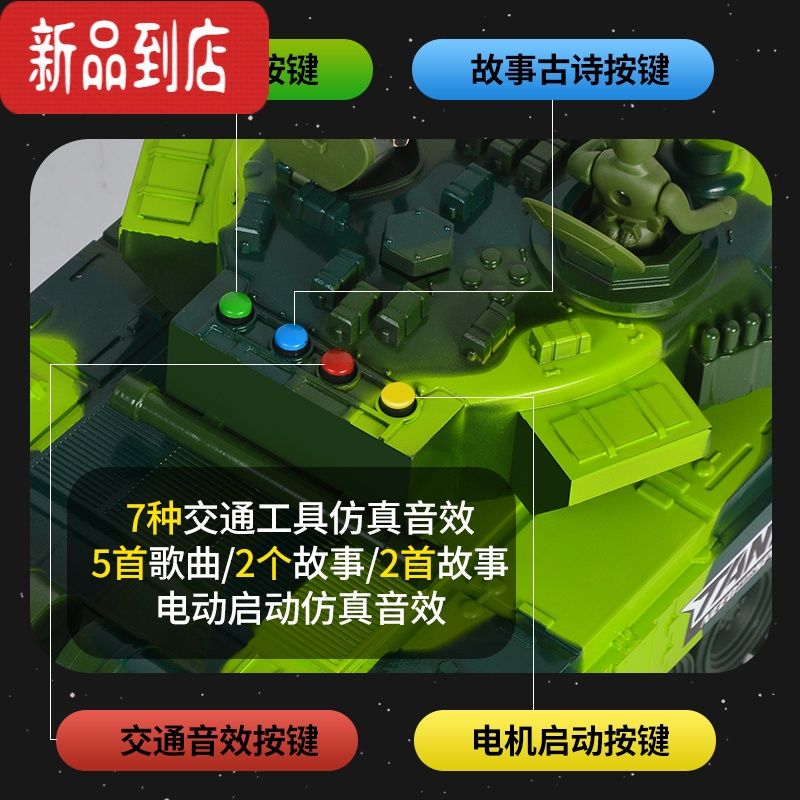 真智力超大号遥控坦克玩具男孩仿真电动军事大炮装甲车模型儿童越野汽车 迷彩黄[中号33厘米](带灯光故事音效) [豪华三电