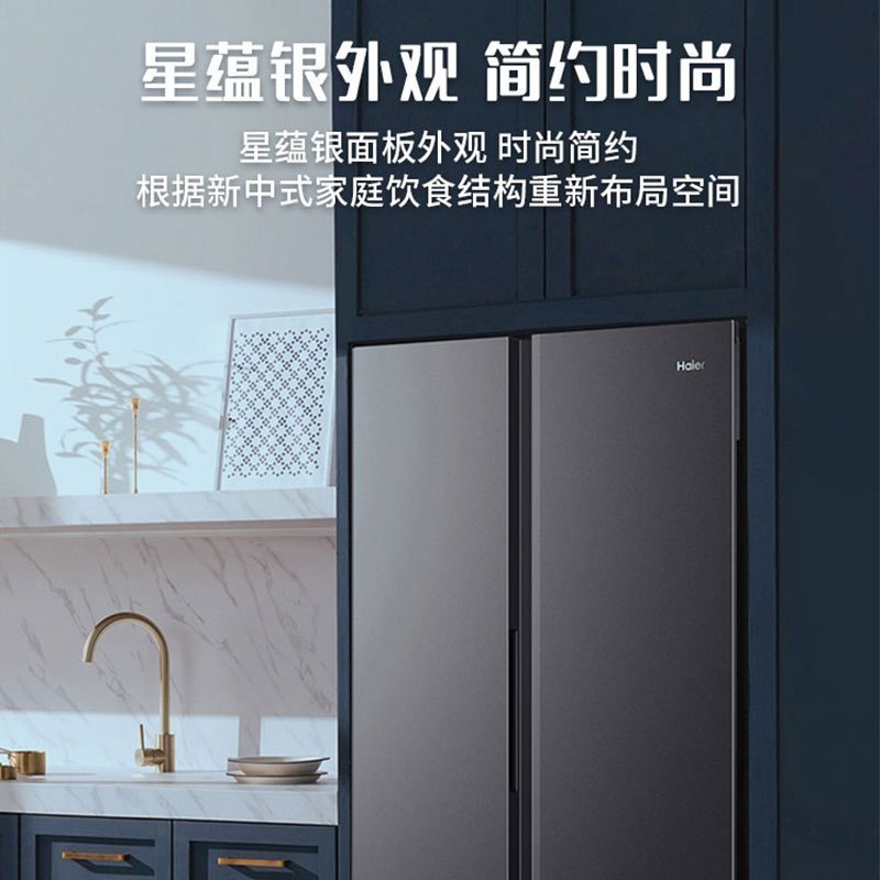 海尔515升冰箱双门对开门两门 一级能效双变频风冷无霜265L大冷冻空间黑金净化抗菌超薄家用节能电冰箱
