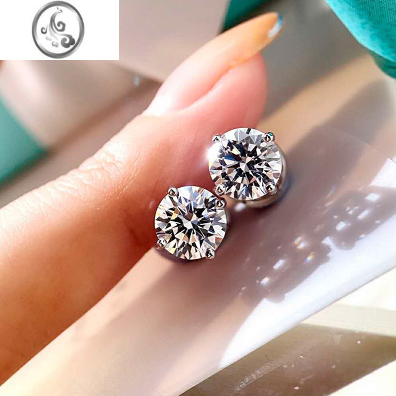 jimi莫桑钻耳钉女925银银1克拉宝石仿真雪花耳环轻奢六爪简约耳饰礼物