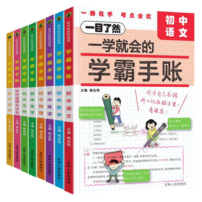 初中英语 初中通用 [正版]2024版一学就会的学霸手账初中学霸笔记语文数学英语物理化学生物政治历史地理小四门必背知识点高清大图