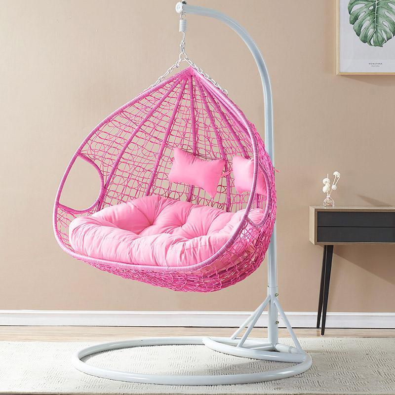 秋千鸟巢床摇篮ins双人吊篮椅家用卧室椅子定制 细藤带扶手双人粉色
