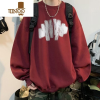 YANXU加绒加厚圆领卫衣男美式复古宽松大码外套套头上卫 2XL 红色-Y191加绒
