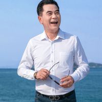 爸爸工作装中年男士口袋长袖衬衫中老年人免烫寸衫40岁50色衬衣