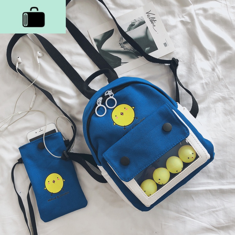 双肩包女2019新款时尚韩版ins超火撞色小鸡帆布背包可爱软妹书包NEW LAKE高清大图