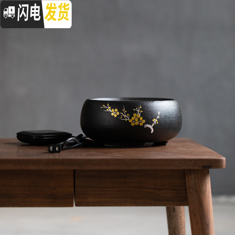 三维工匠日式锤纹耐热玻璃提梁壶电陶炉煮水泡茶壶烧水壶养生壶家用煮茶炉 手绘梅花电陶炉大号