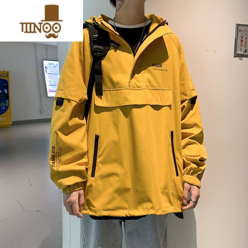 YANXU工装外套男秋季潮牌美式大码棒球服款青少年半拉链冲锋衣夹牌高清大图