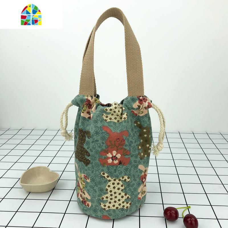 可爱圆形带饭包包饭盒袋子便当袋手提包焖烧壶手提袋水壶袋杯子袋 FENGHOU 粉色中号直径12CM,高25CM