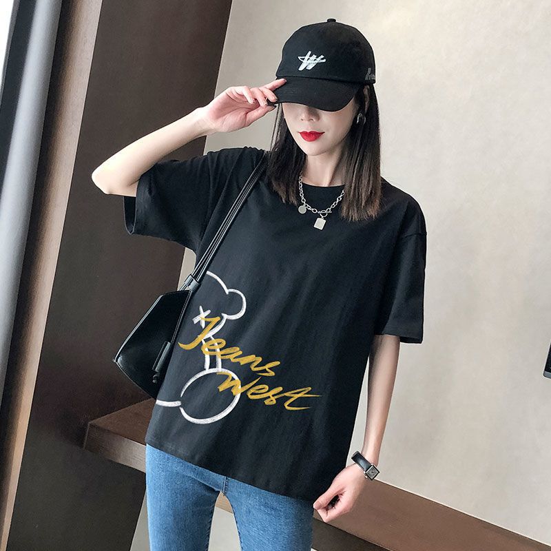 真维斯短袖女t恤夏季2022新款盐系纯棉宽松印花透气百搭气质上衣