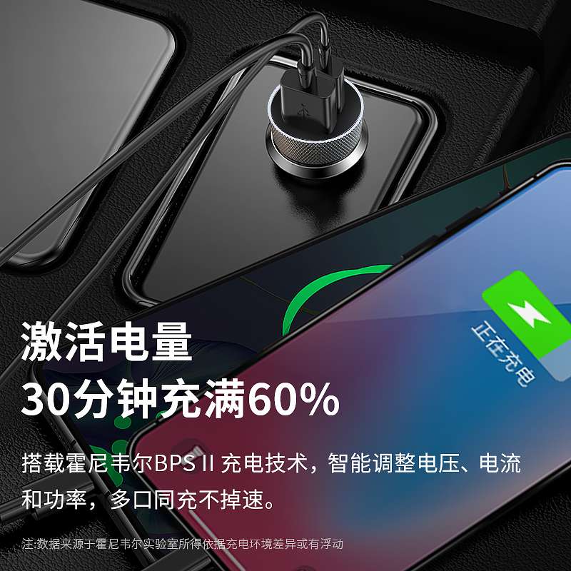 霍尼韦尔数显双独立QC车载充电器HZDS2 车载充电器45W双口USB一拖二点烟器汽车电源转换器插头高清大图