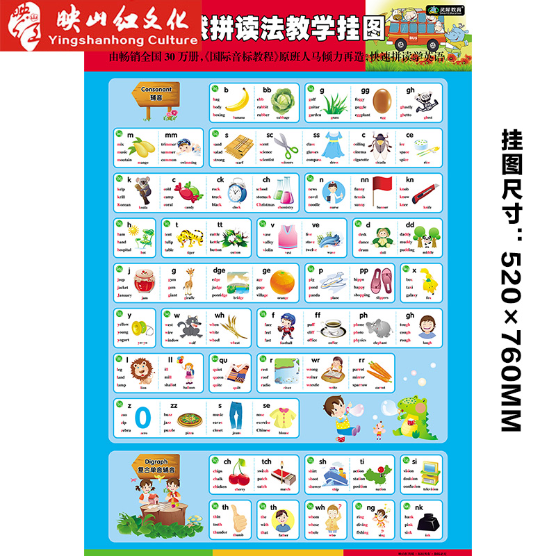 [醉染正版]正版 英语自然拼读法教学挂图 扫码看动画 小学生英语教辅 剑桥国际少儿英语教学挂图1 幼儿少儿自学英语入门高清大图
