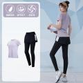 瑜伽服女健身房跑步套装运动服网红透气瑜伽服上衣套装_840 XL【建议：120-135斤左右】 藕紫两件套【短袖】TC22107