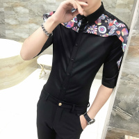 气质夏款青年演出服装男个工作服潮靓仔中袖衬衫男撞色衬衣