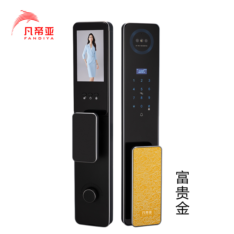 凡帝亚智能门锁FDY-F26,人脸识别,远程开锁、视频通话、自动上锁、可视猫眼、铝合金材质、钢化玻璃面板