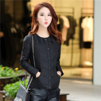 2018轻薄羽绒服女短款修身中老年时尚显瘦内胆长袖冬季妈妈装外套 XXXL 黑色