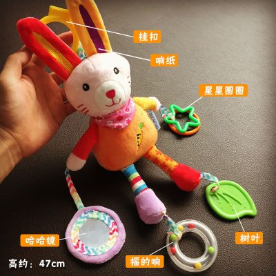 花朵布球拉铃婴儿床铃音乐男宝宝女推车玩具挂件布艺新生的儿安抚 挂钩兔子