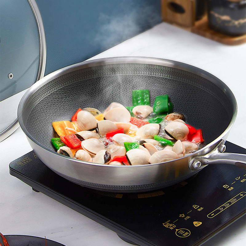美的316L不锈钢炒锅CJ32WOK502电磁炉灶蜂窝不粘锅燃气通用不花芯炒菜锅家用官方正品新品