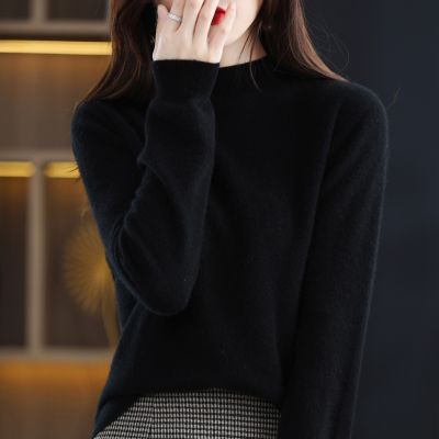 2025冬春新款无缝一体羊绒衫女修身针织打底衫半高领打底衫洋气100%纯羊毛套头毛衣针织上衣服羊毛衫内搭显瘦打底衫女 黑色 L(100-110斤)