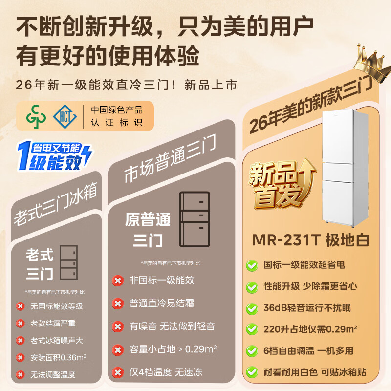 美的220升三门冰箱MR-231T 220升家用一级节能高清大图