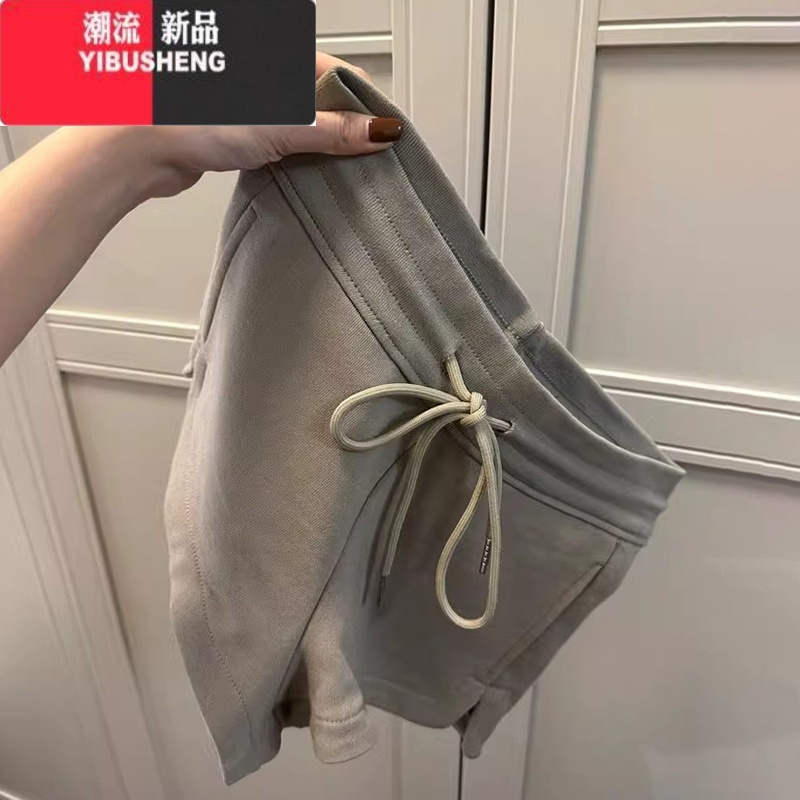 YIBUSHENG美式复古薄款休闲裤女2024季新款小个子高腰辣妹百搭阔腿短裤