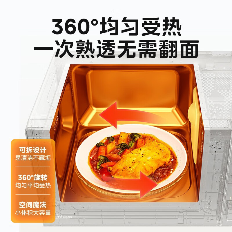 美的(Midea)微波炉家用360°转盘加热一键解冻700W火力智能菜单均匀速热微波杀菌20升M21(213C同款)高清大图