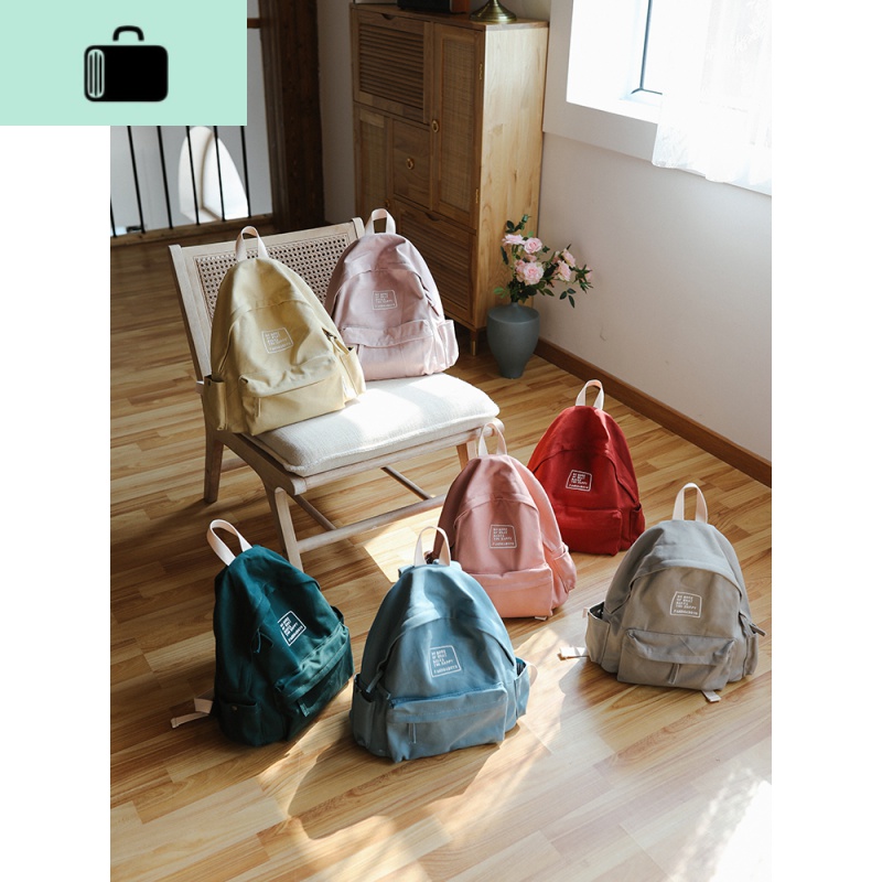 新款简约帆布书包女韩版高中校园学生双肩包ins休闲背包NEW LAKE高清大图