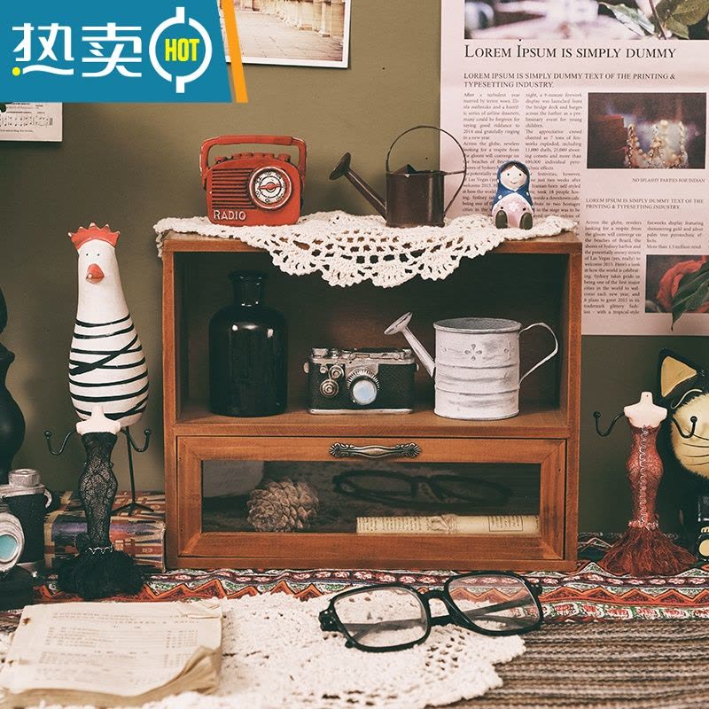 敬平木质柜创意复古桌面办公室抽屉式护肤化妆品香水整理置物架收纳柜图片