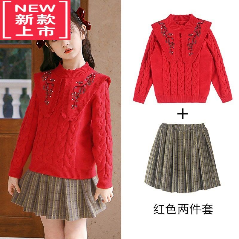 可莉允女童毛衣冬装大童红色秋冬儿童新年洋气上衣套装圣诞服装女孩打底图片