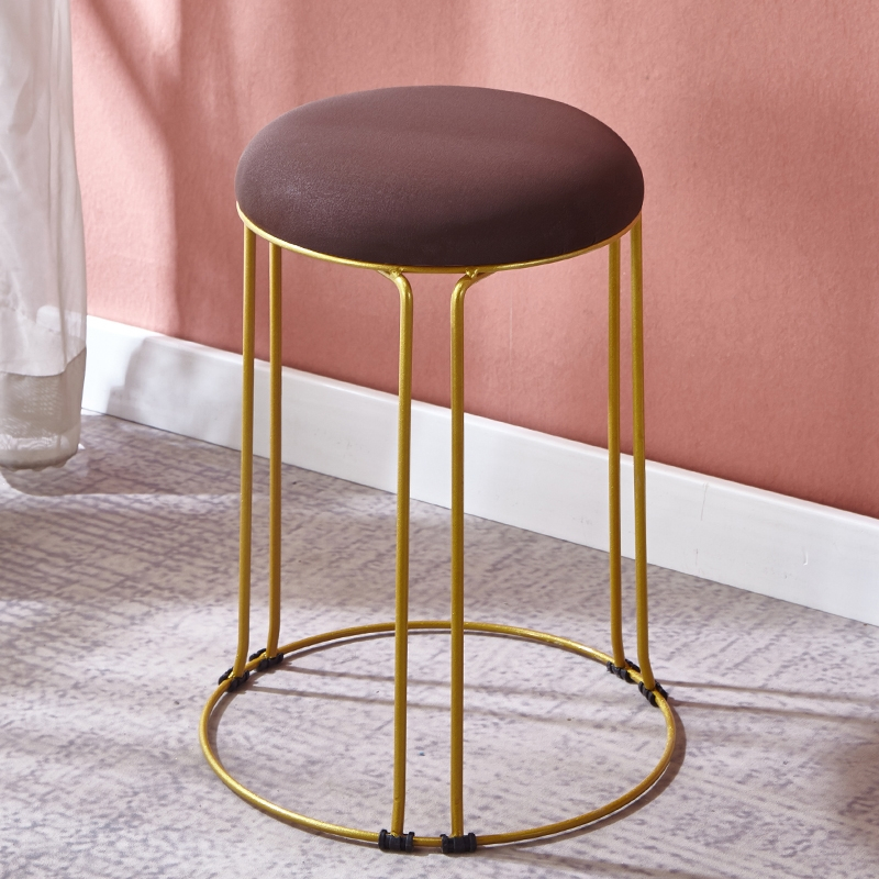 北欧凳子家用轻奢钢筋凳简约网红布艺加厚高圆凳时尚金色餐桌板凳